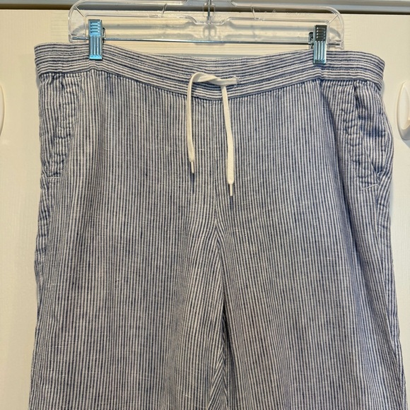 Talbots Linen Pants Women’s Size 6P White Blue Stripes Drawstring Coastal Beach - Picture 3 of 10